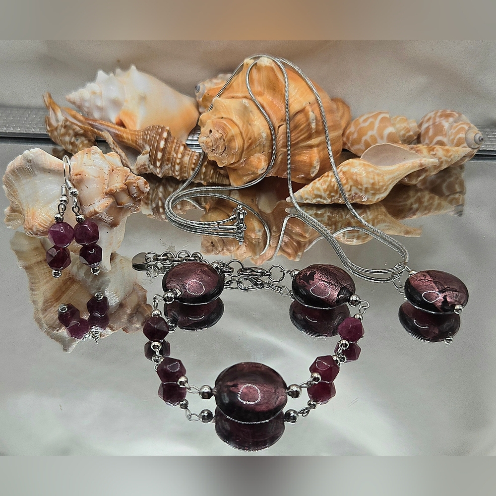 Elegant Handmade Stainless Steel Natural RAW Ruby Jewelry Set
